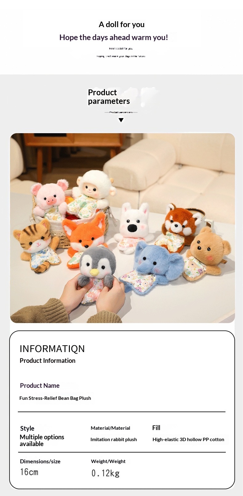 Fun Stress-Relief Doll, Comforting Plush Toy, Healing Squeezable Lamb Figurine, Cute Husky Beanbag_voghion.com
