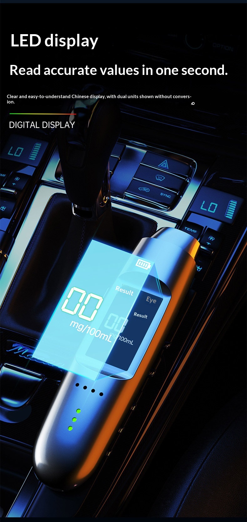 Alcoolímetro digital com anúncio por voz dos resultados_voghion.com