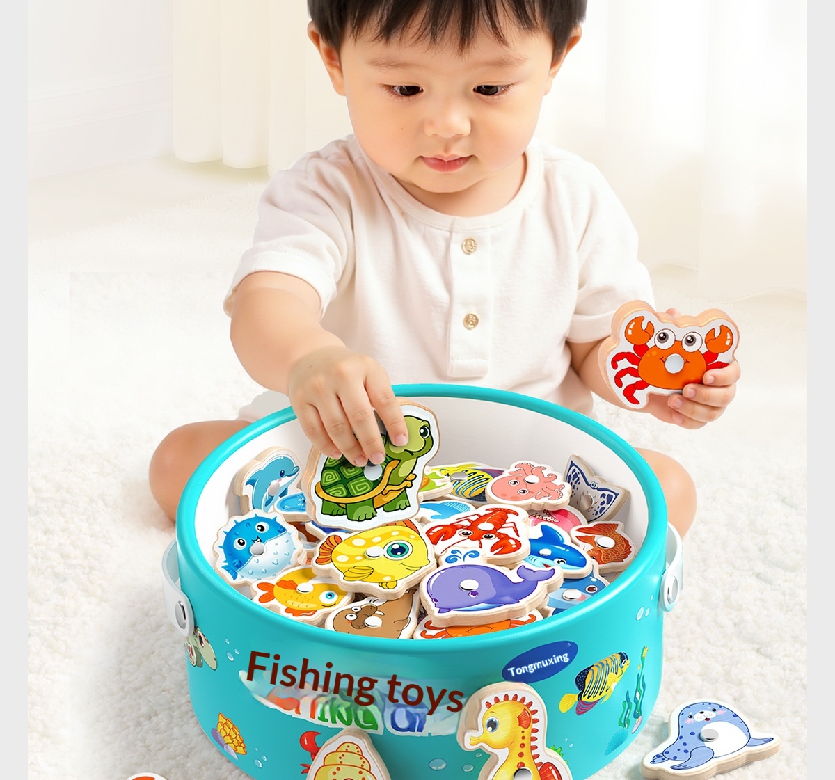Gioco di pesca magnetico in legno per bambini giocattolo_voghion.com