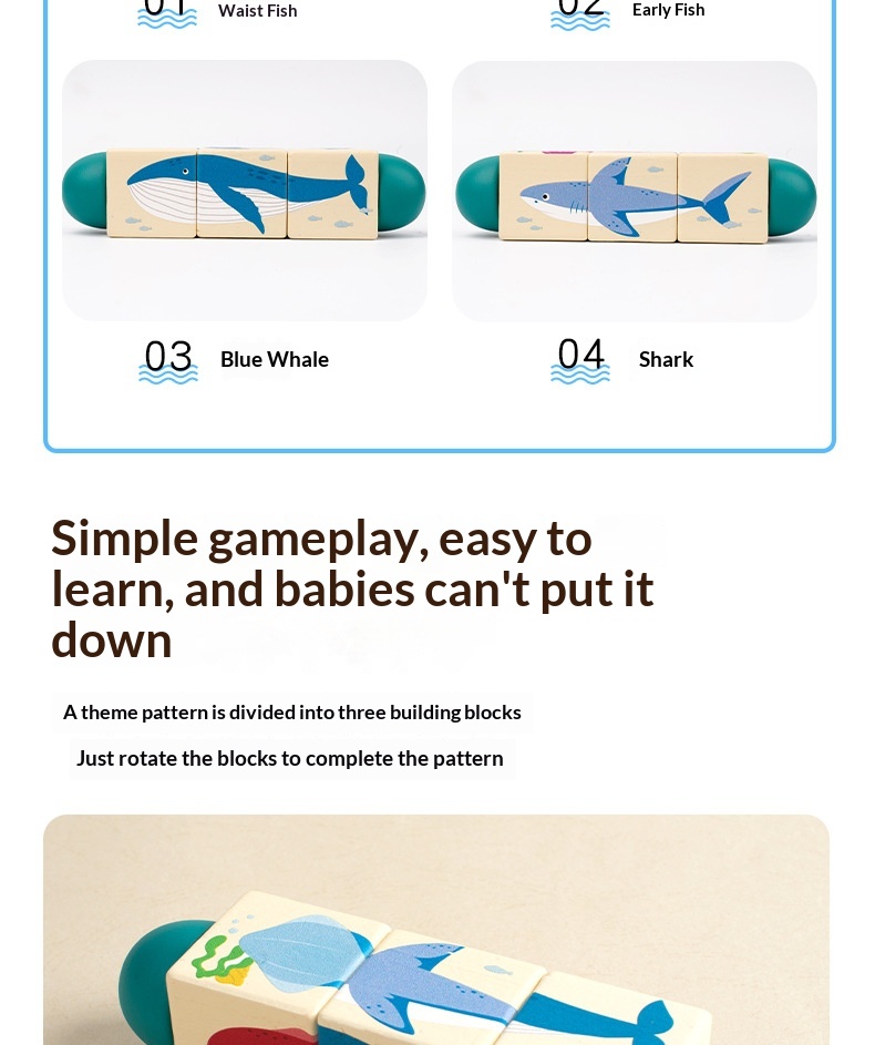 Quebra-cabeça de blocos giratórios para jardim de infância, de 3 a 6 anos, educativo, para aprendizagem precoce, interativo para pais e filhos._voghion.com