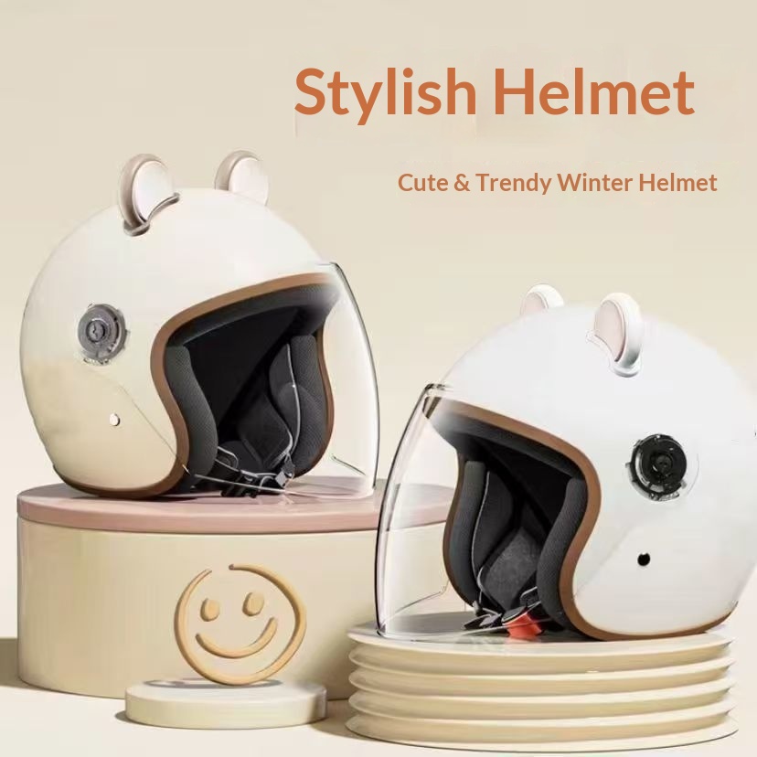 Elektrofahrrad für Damen und Herren, winterfester, warmer und niedlicher Fahrradhelm, Motorrad-Halbhelm_voghion.com