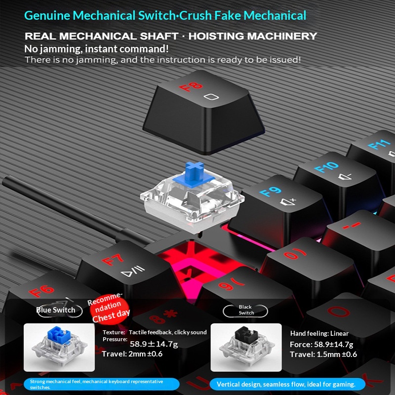 Teclado mecánico con interruptores verdes de fábrica, 104 teclas, anti-ghosting completo, iluminación RGB, interfaz USB-C y cableado._voghion.com