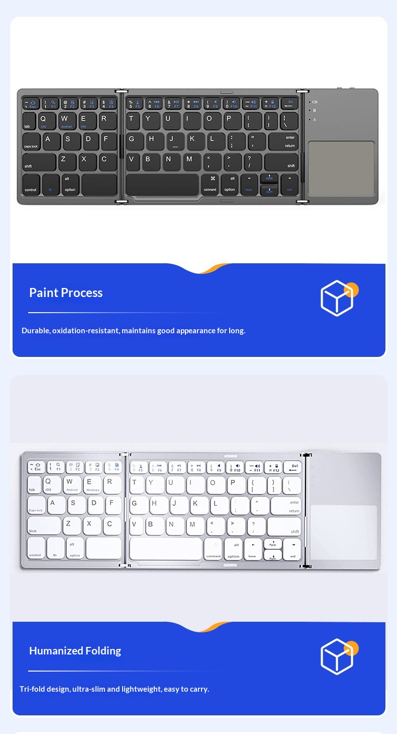 Grenzenlose, kabellose Bluetooth-Falttastatur, geeignet für Business-Tablets und Büros – ultradünn und tragbar_voghion.com