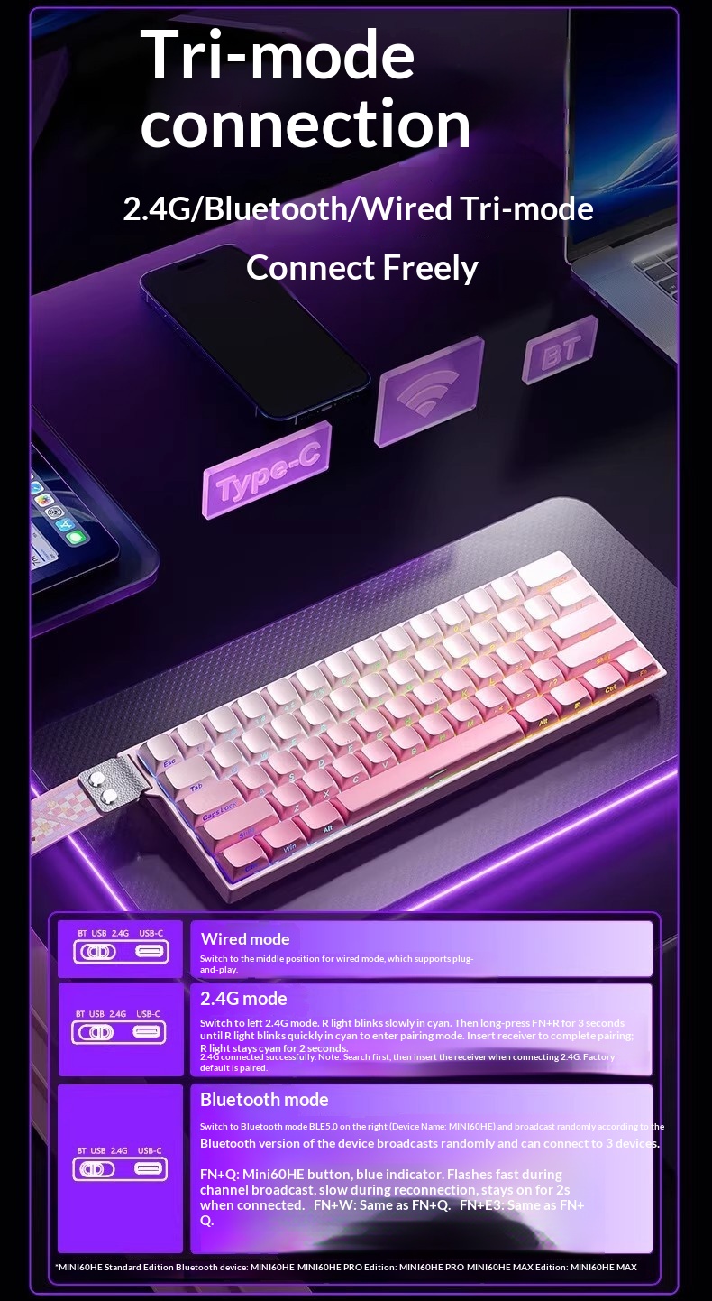 Wolf Spider MINI60HE Magnetic Switch Keyboard, Three-Mode RT, Customizable For E-Sports Gaming, Wired, 8K Report Rate,_voghion.com