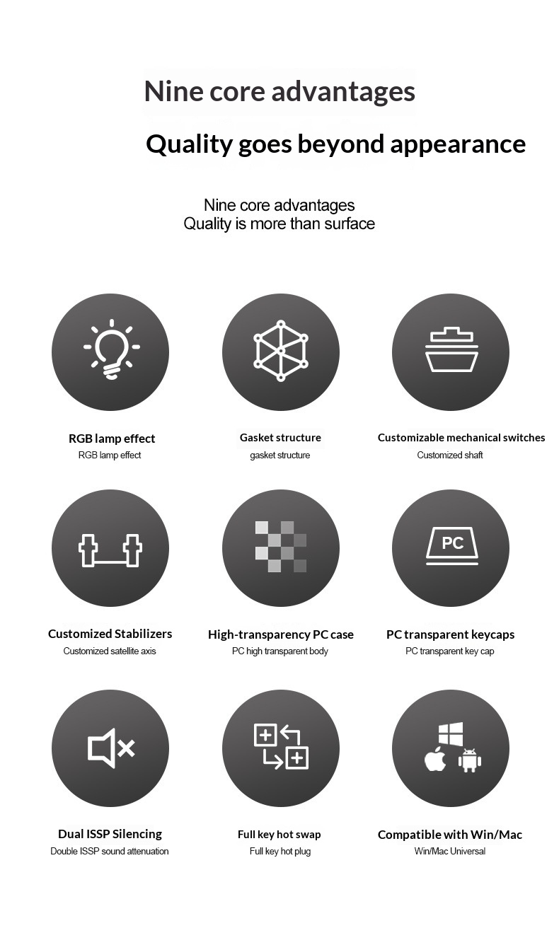 Tastiera meccanica wireless Bluetooth con guarnizione trasparente e sostituibile a caldo Attack Shark K75RGB_voghion.com