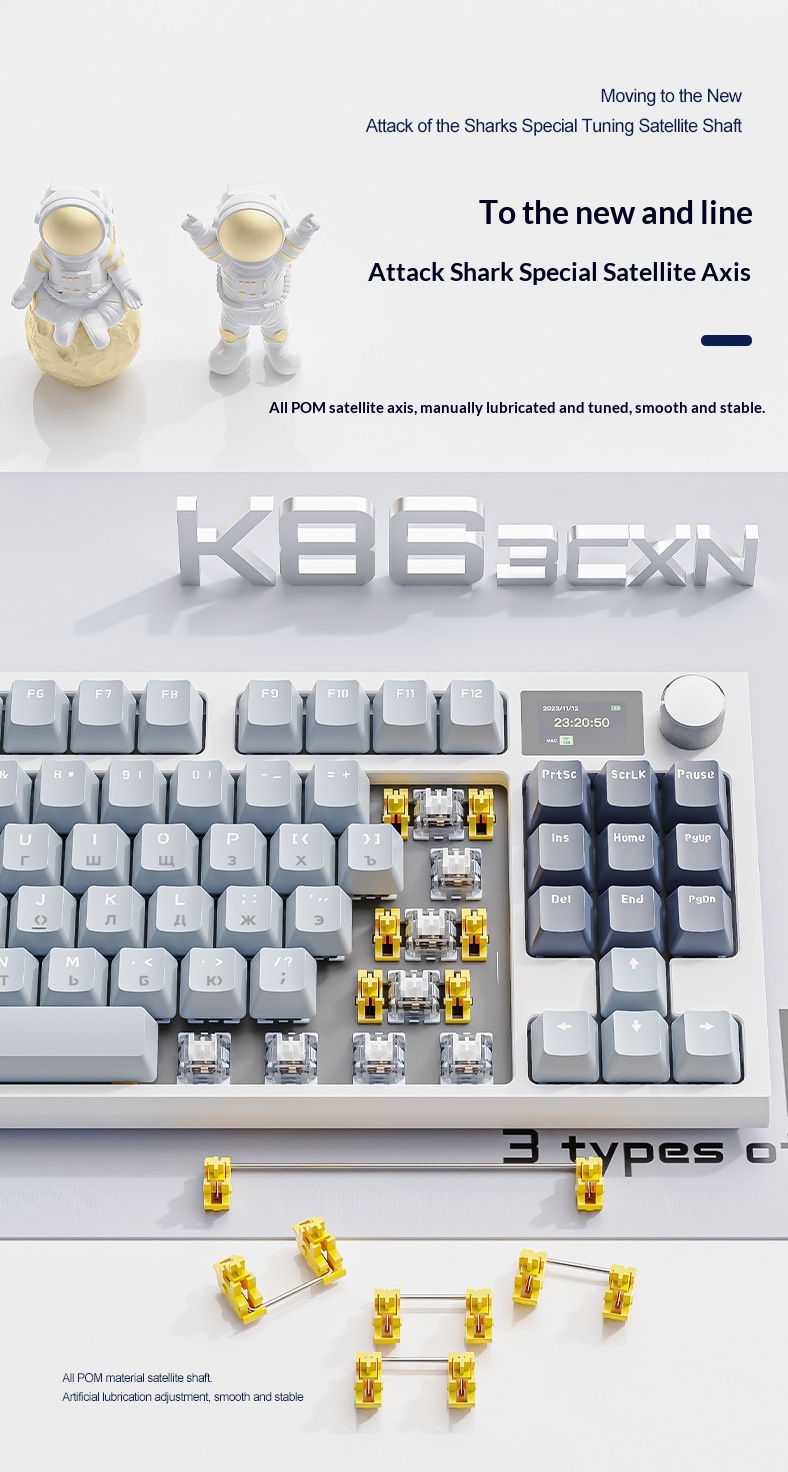 Tastiera da gioco meccanica wireless Bluetooth Attack Shark K86 Tri-Mode RGB con switch sostituibili a caldo, tastiera russa da gioco_voghion.com