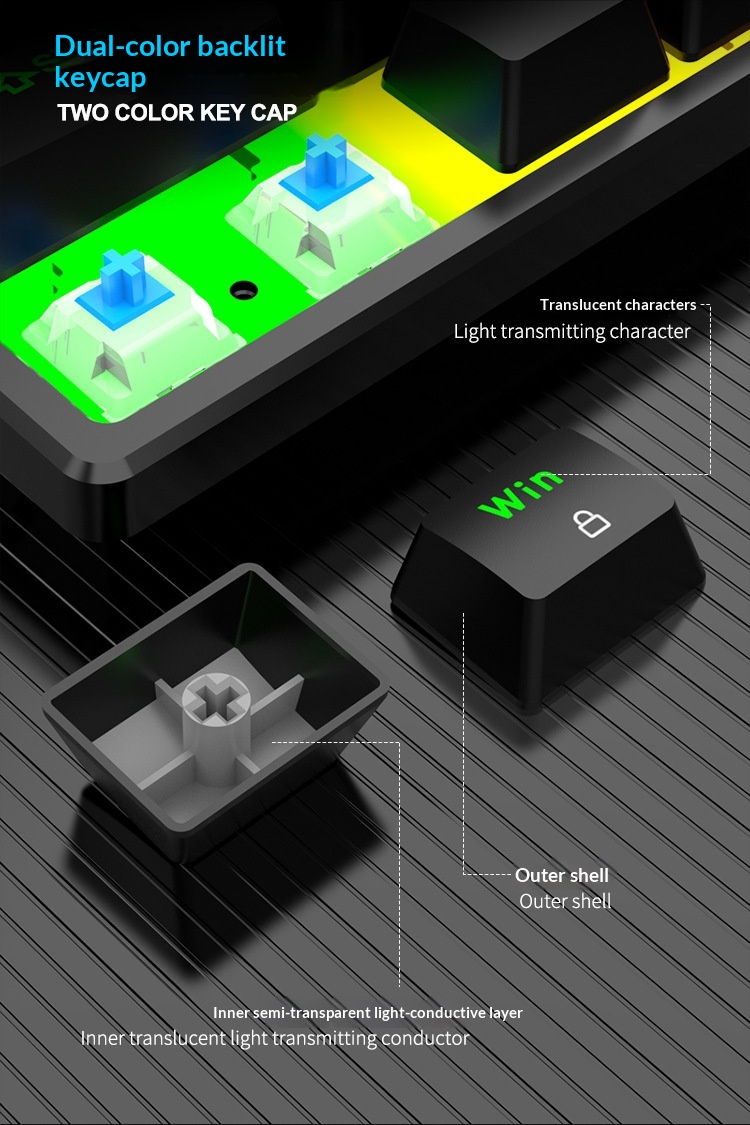 Clavier mécanique filaire de jeu à 104 touches avec interface Type-C et interrupteur bleu, éclairage RVB_voghion.com