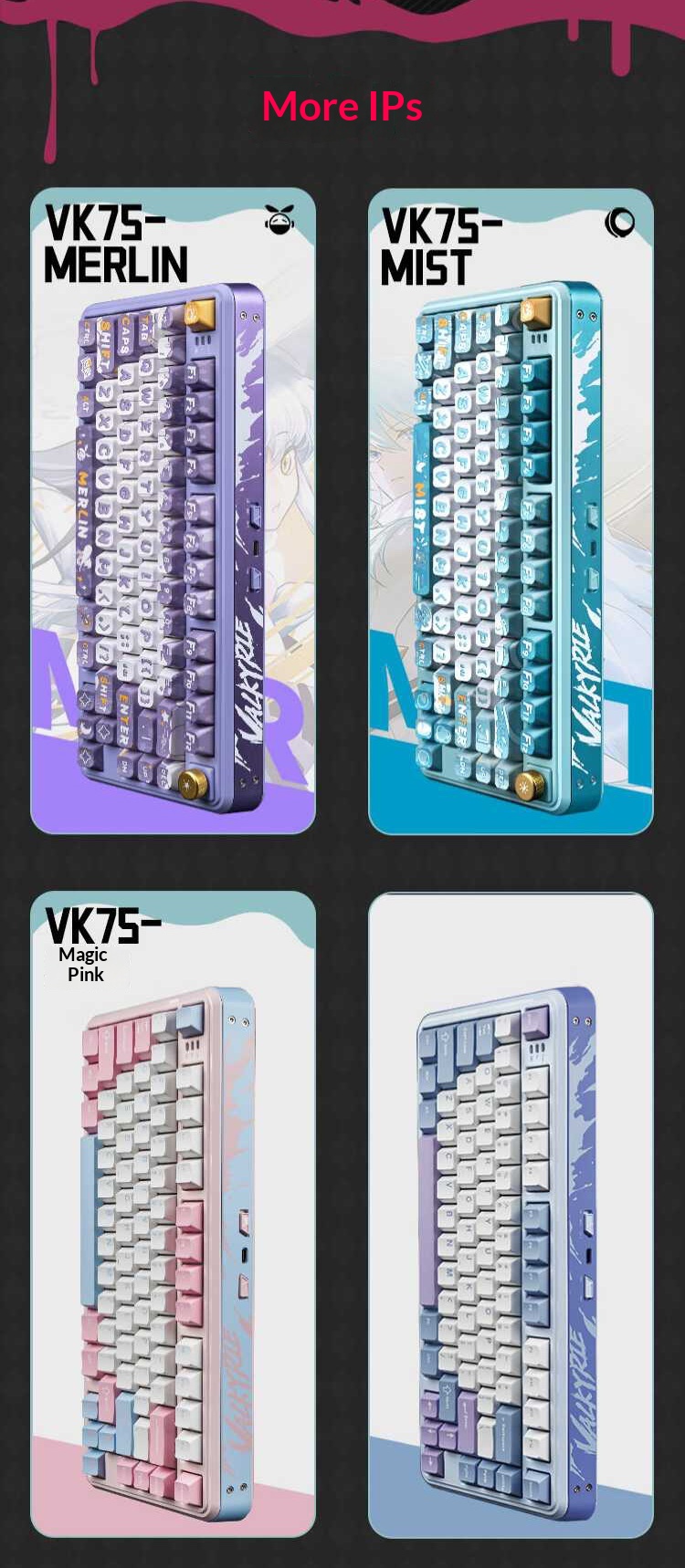 VALKYRIE VK75 Anpassbare mechanische Tastatur mit Tri-Mode 2,4 GHz/Kabelgebunden/Bluetooth Lineare Schalter_voghion.com