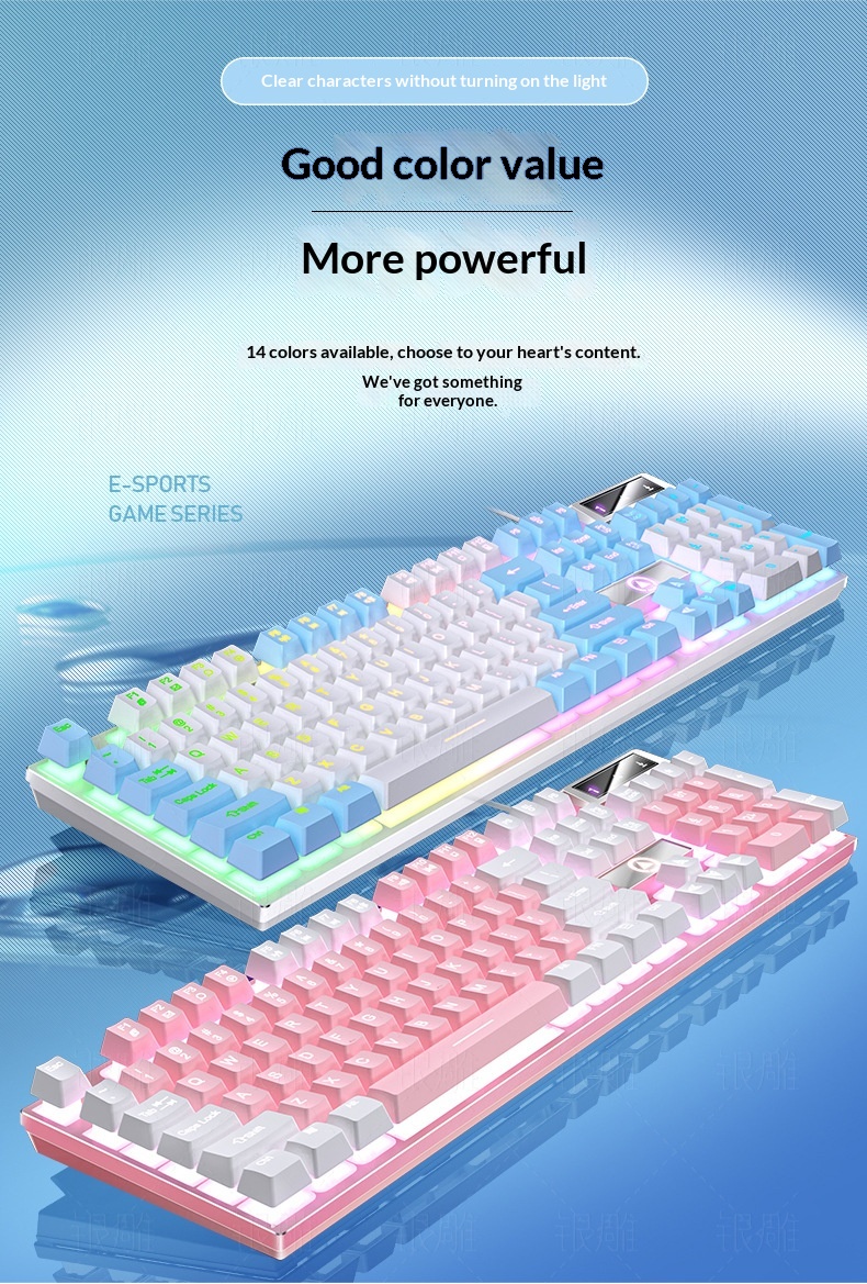 Teclado con cable para juegos Silver Eagle K500, con bloques de color, luminoso y tacto mecánico, accesorios para ordenador de sobremesa._voghion.com