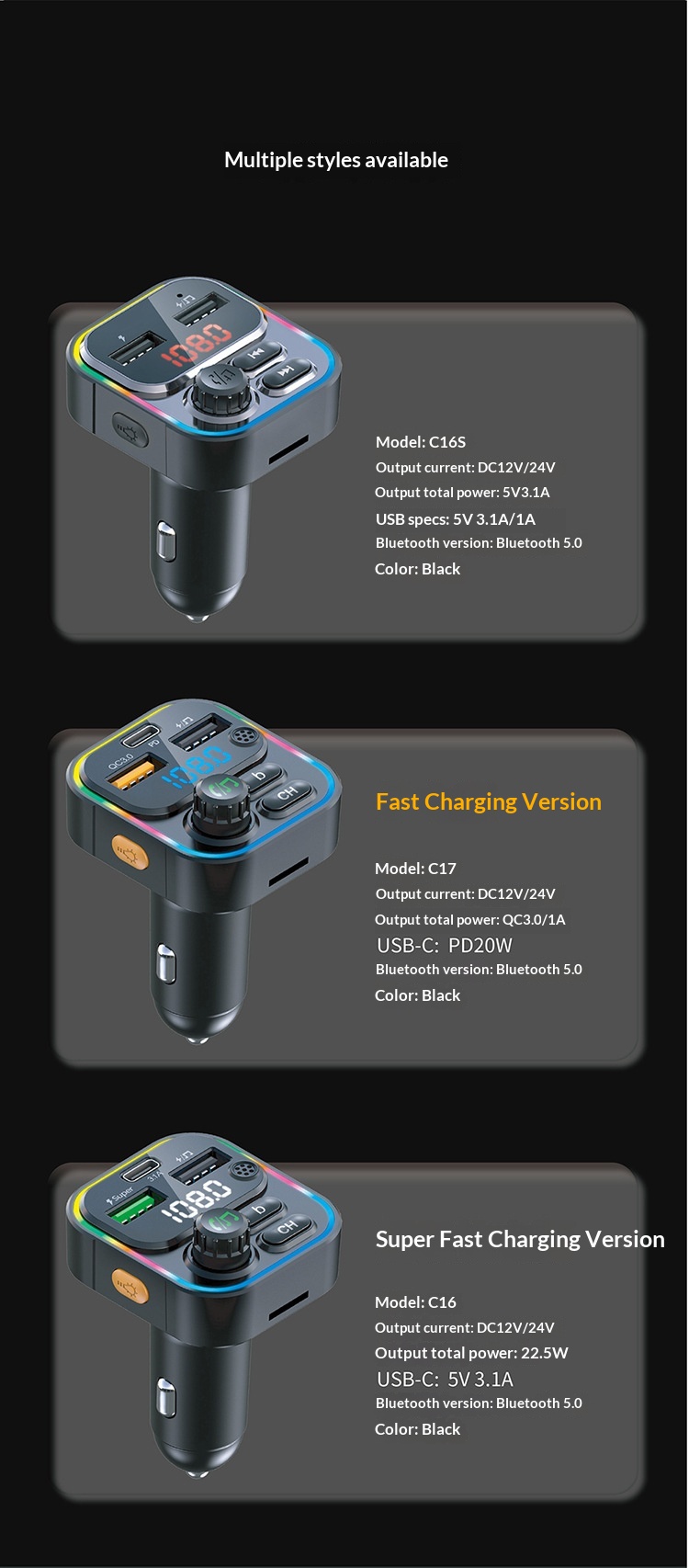 Cross-border New Bluetooth MP3 Super Fast Charging Multi-functional Car Player Charger FM Transmitter_voghion.com