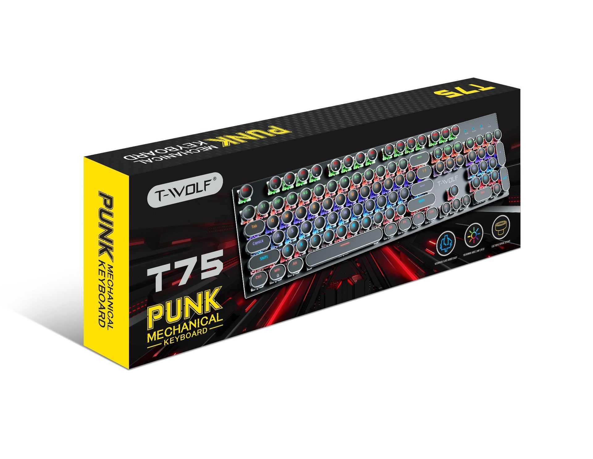 Tastiera meccanica da gioco T-WOLF Thunder Wolf T75 con pannello in metallo, stile punk retrò, rotonda, russa/coreana_voghion.com