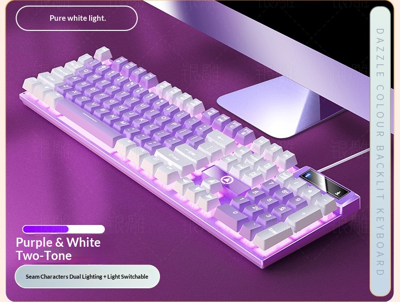 Teclado con cable para juegos Silver Eagle K500, con bloques de color, luminoso y tacto mecánico, accesorios para ordenador de sobremesa._voghion.com