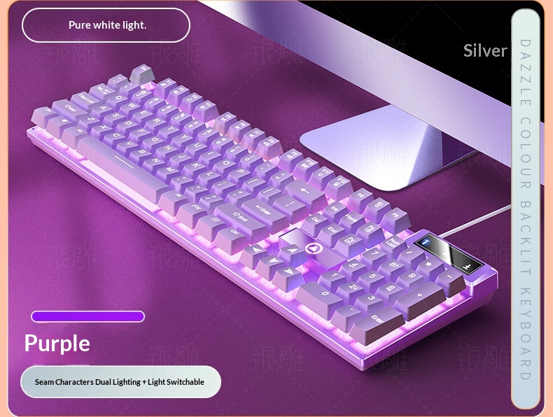 Teclado con cable para juegos Silver Eagle K500, con bloques de color, luminoso y tacto mecánico, accesorios para ordenador de sobremesa._voghion.com