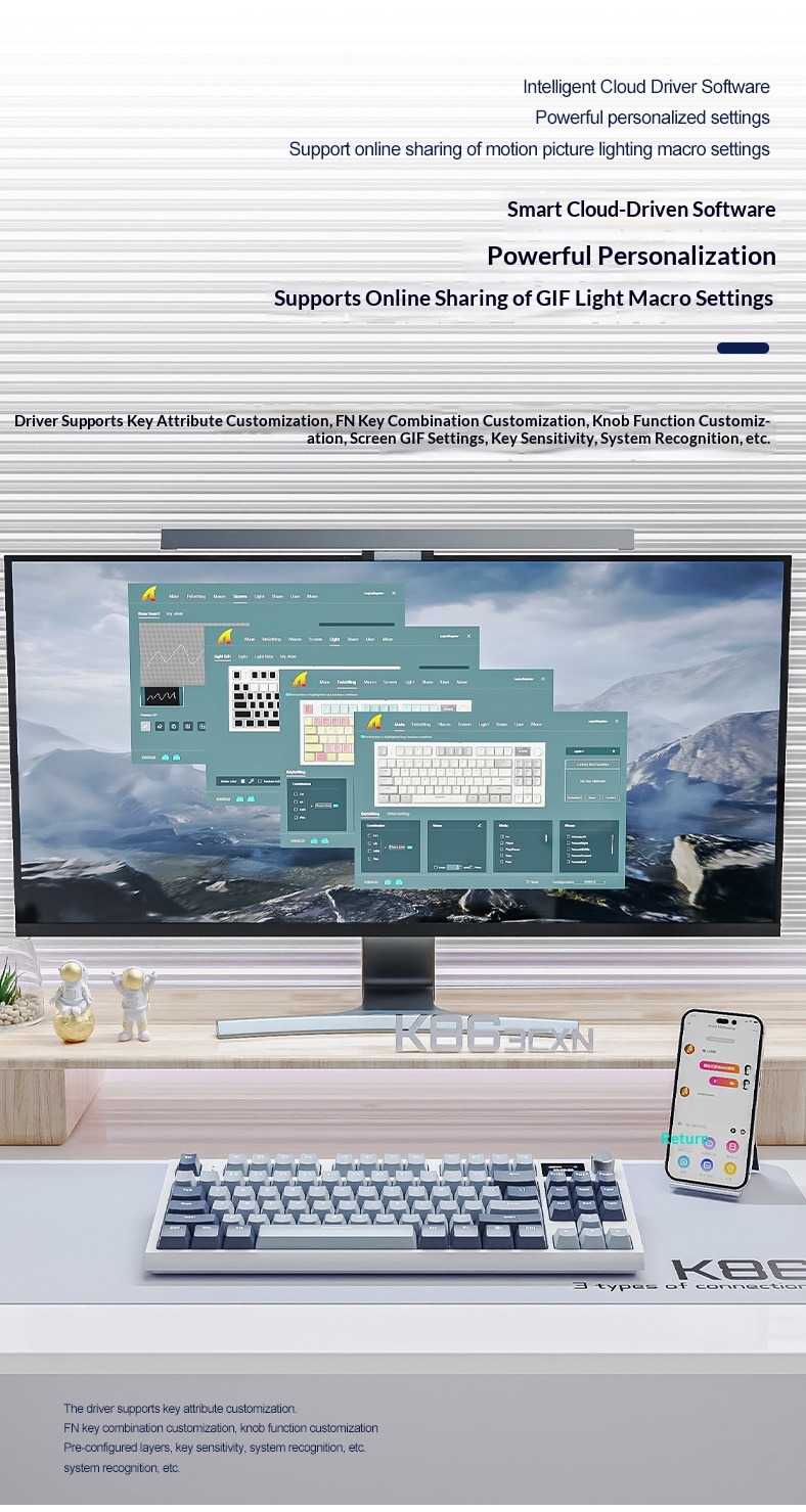 Attack Shark K86 Three-Mode RGB Bluetooth 2.4G Wired Illuminated Customizable Display Hot-Swappable Mechanical Keyboard_voghion.com