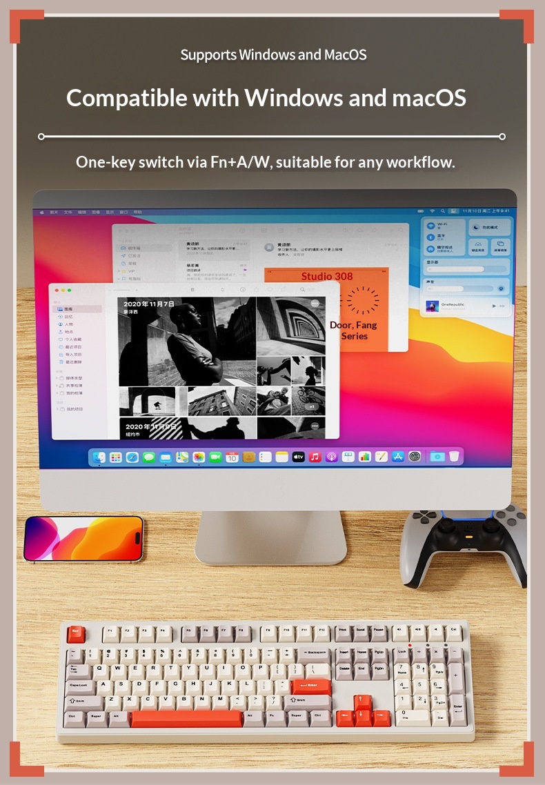 Forerunner Cherry CR108 Mechanical Keyboard Wireless Bluetooth Tri-Mode Gaming Computer Office High Aesthetic_voghion.com