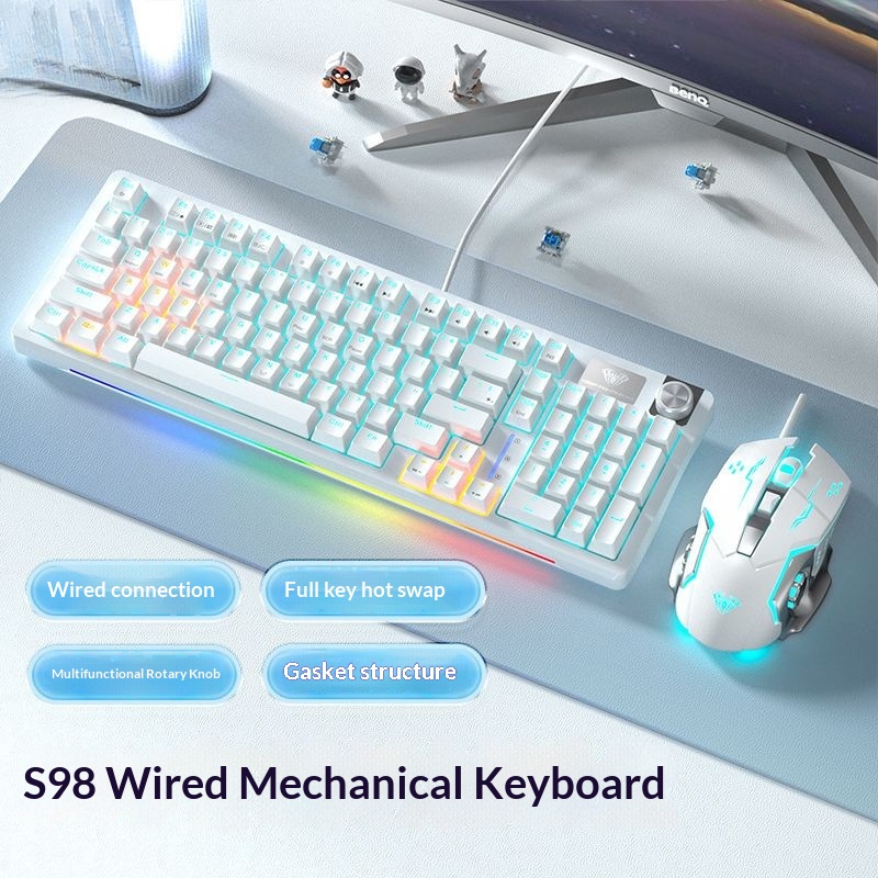 Teclado mecánico, con cable, inalámbrico, Bluetooth, intercambiable en caliente, apto para distribución de 98 teclas, estructura de junta, disponible para_voghion.com