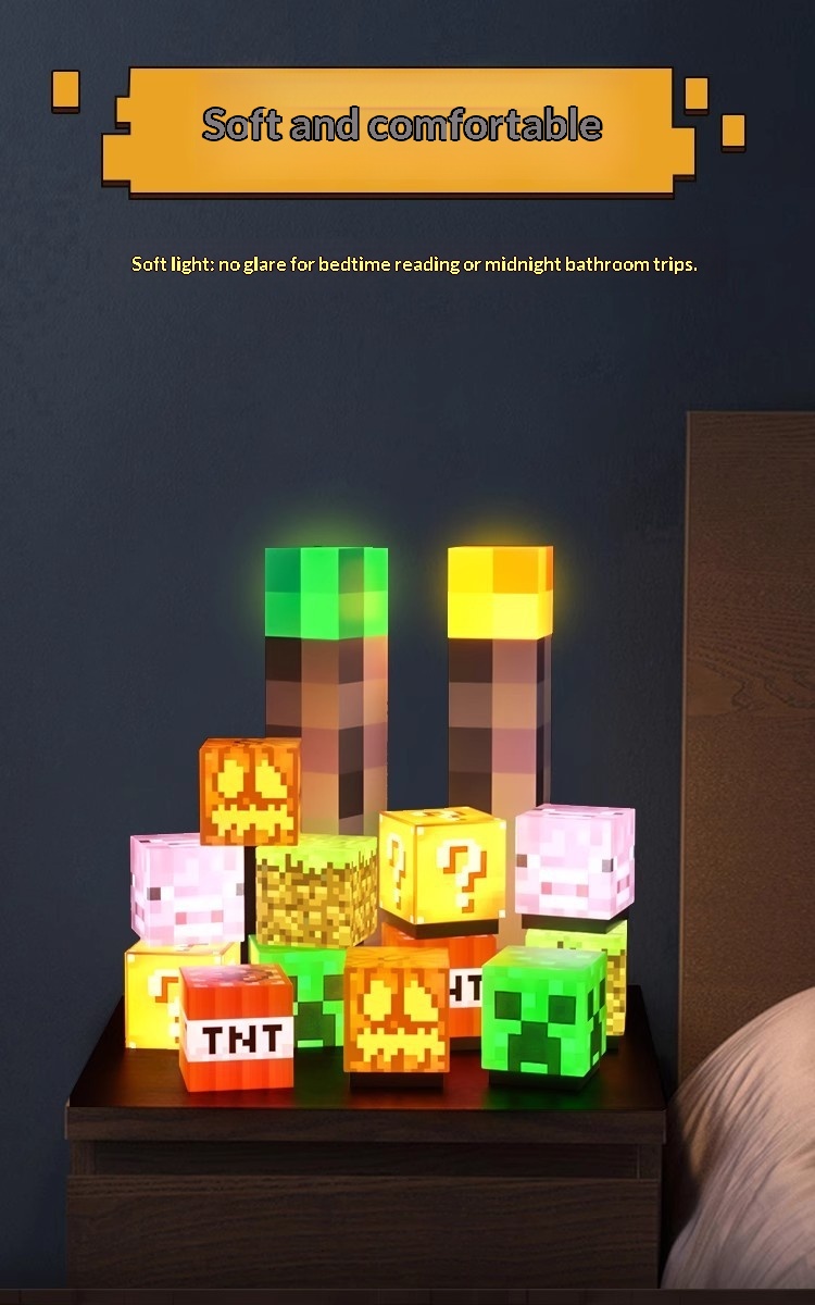 Minecraft Block Miner Night Light Rechargeable Magnetic Lamp_voghion.com
