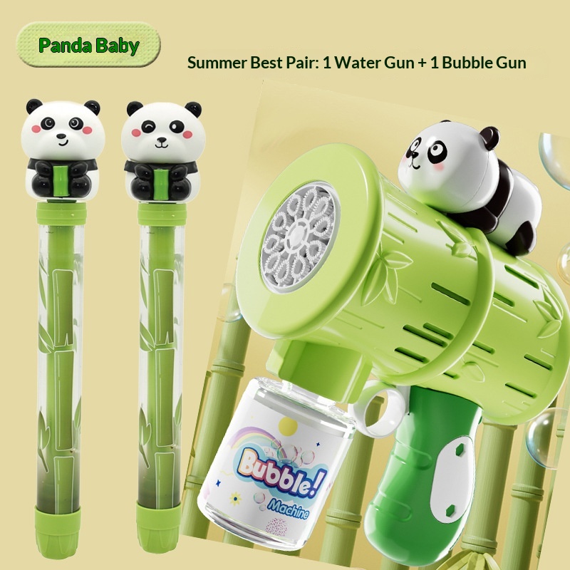 Chinese Style Cartoon Panda Pull Cannon Electric Bubble Gun Water Play Toy_voghion.com