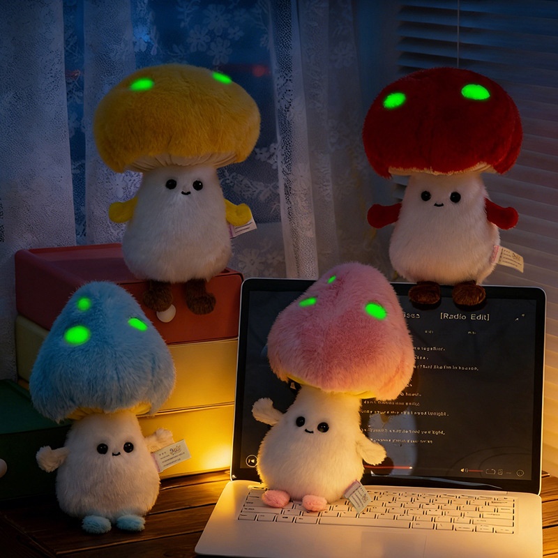 Creative Night Light Fluorescent Glowing Mushroom Children's Comfort Plush Toy Claw Machine Doll Ornament_voghion.com