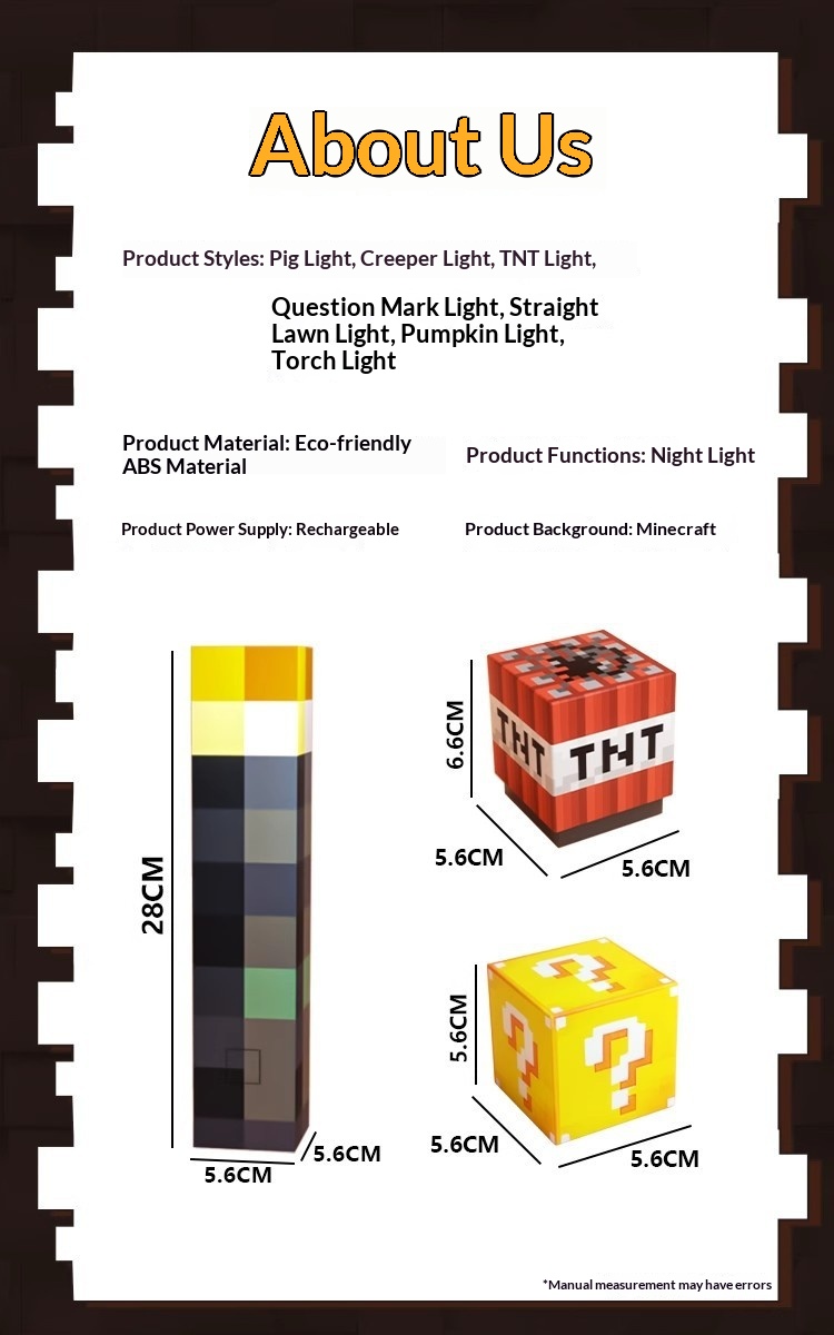 Minecraft Block Miner Night Light Rechargeable Magnetic Lamp_voghion.com