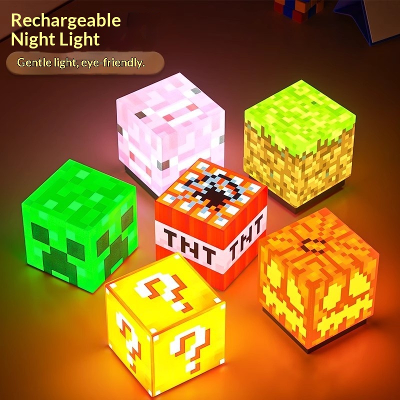 Transgraniczna lampa górnicza Block MC z motywem Minecraft, świecąca zabawka, akumulatorowa magnetyczna lampka nocna, model rekwizytu_voghion.com