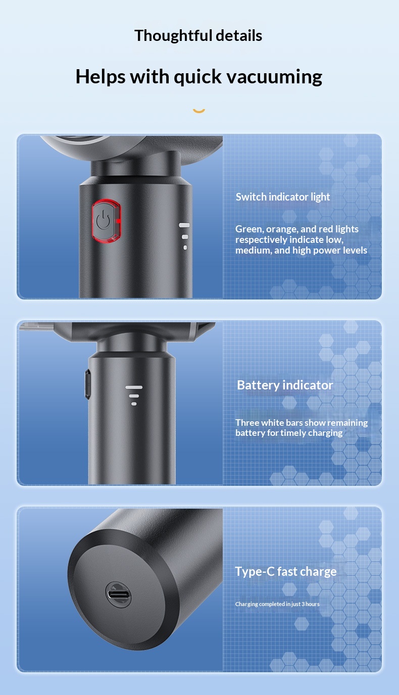 Aspirapolvere senza spazzole ad alta potenza, super potente, con tre velocità regolabili, indicatore di batteria, soffiaggio e aspirazione portatile._voghion.com