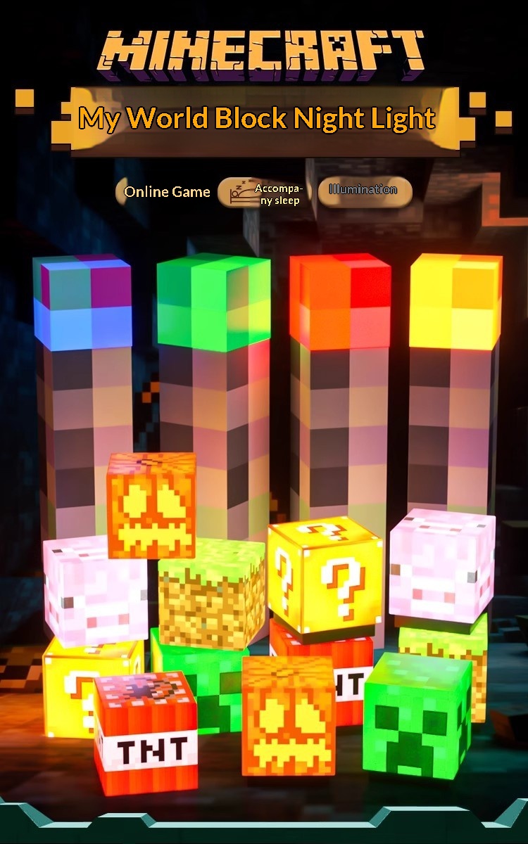 Minecraft Block Miner Night Light Rechargeable Magnetic Lamp_voghion.com