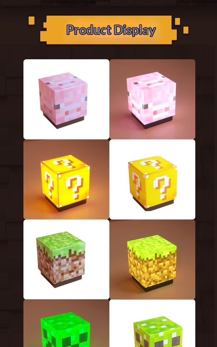 Minecraft Block Miner Night Light Rechargeable Magnetic Lamp_voghion.com