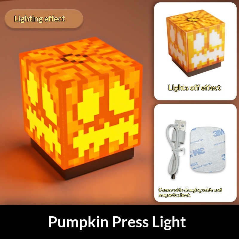 Cross-border Minecraft-themed Block MC Miner's Lamp Glowing Toy Rechargeable Magnetic Night Light Prop Model_voghion.com