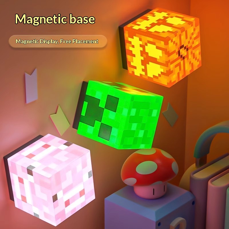 Cross-border Minecraft-themed Block MC Miner's Lamp Glowing Toy Rechargeable Magnetic Night Light Prop Model_voghion.com