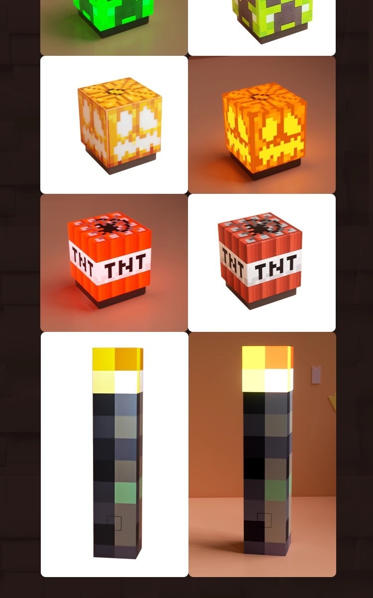 Minecraft Block Miner Night Light Rechargeable Magnetic Lamp_voghion.com