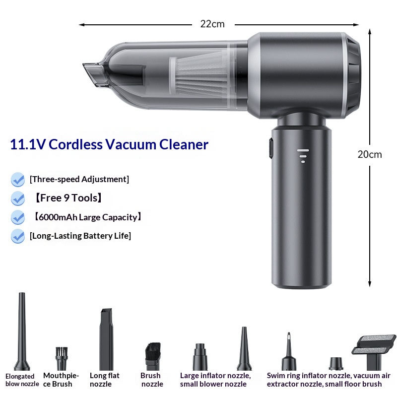 Aspirapolvere senza spazzole ad alta potenza, super potente, con tre velocità regolabili, indicatore di batteria, soffiaggio e aspirazione portatile._voghion.com