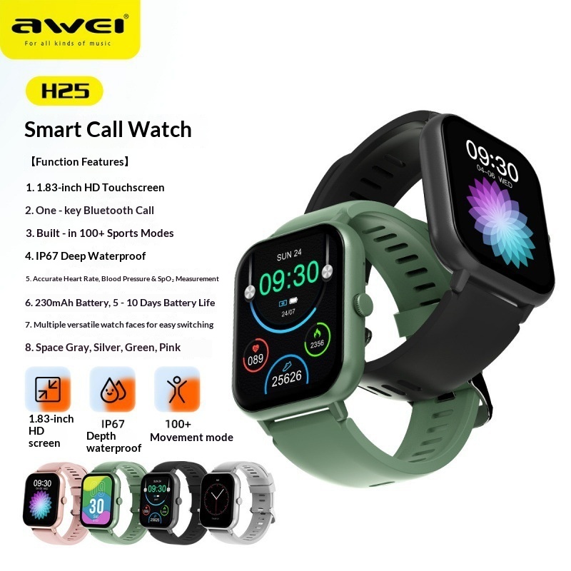 Awei H25 Smart Watch With Bluetooth Calling And Health Tracking_voghion.com