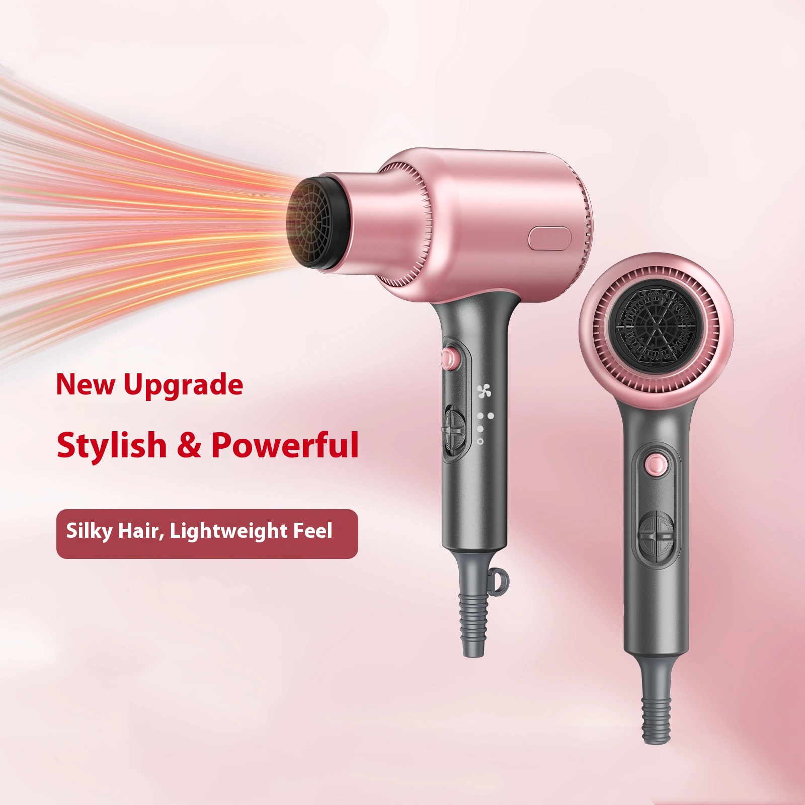 Haartrockner, Blown Away Ionen-Haartrockner für lockiges Haar mit Diffusor, 1199 W schnelltrocknender Föhn, 3 Aufsätze für alle Haartypen, leicht und leise, Roségold_voghion.com