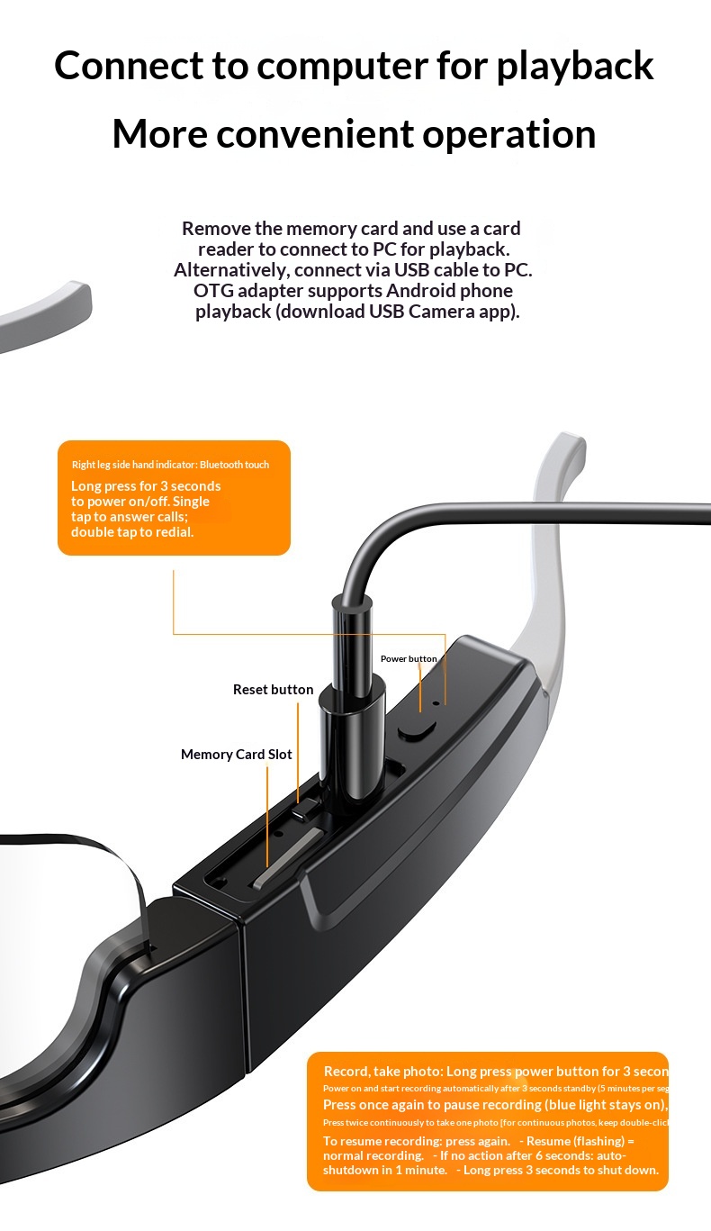Smart Ai Glasses With Bluetooth Camera For Video And Photo Capture_voghion.com