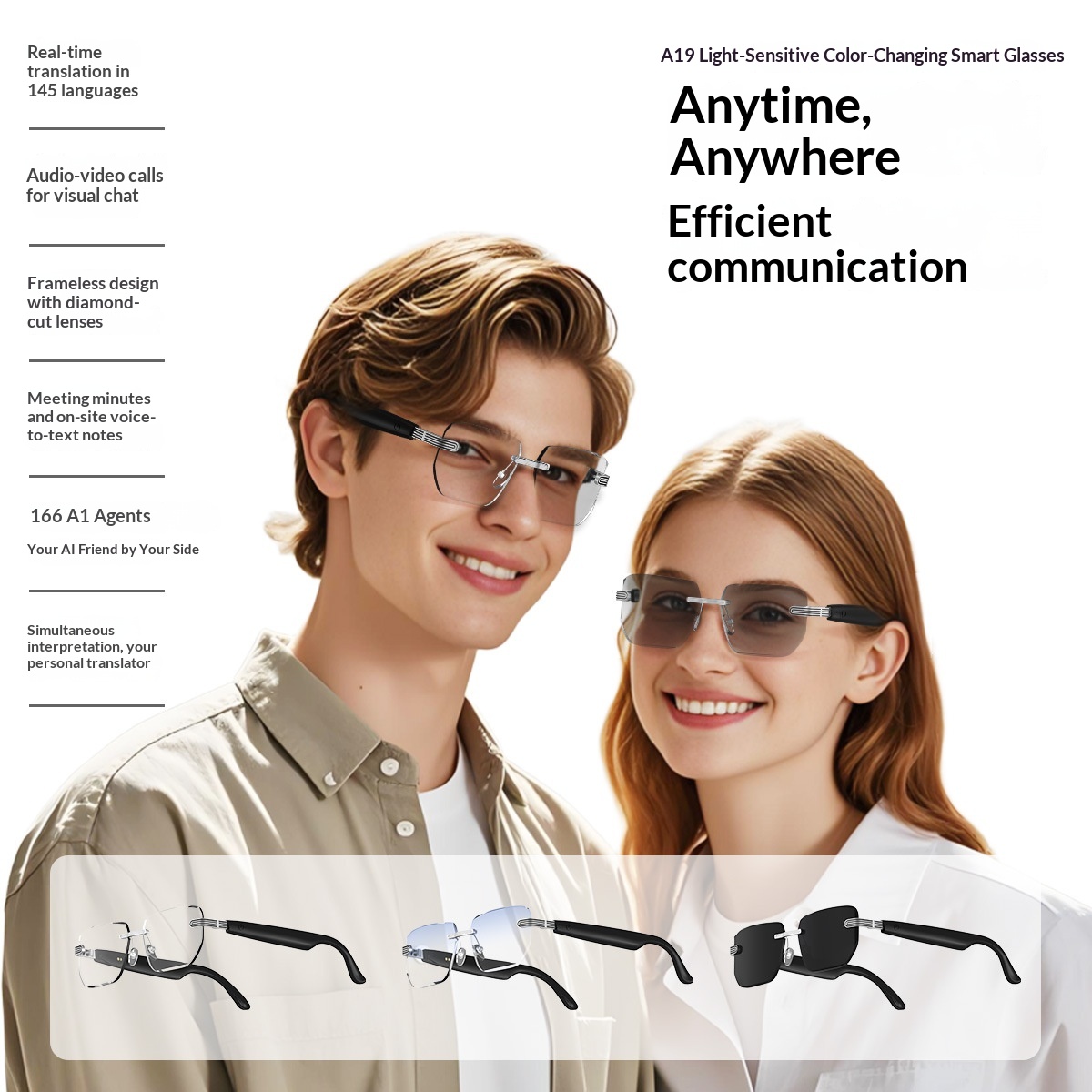 Smart Glasses Frameless Myopia Presbyopia Bluetooth Audio Color Changing Smart Glasses_voghion.com