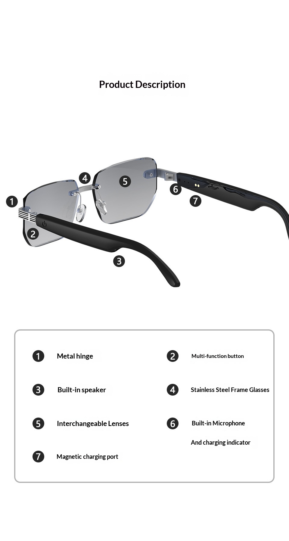 Smart Glasses Frameless Myopia Presbyopia Bluetooth Audio Color Changing Smart Glasses_voghion.com